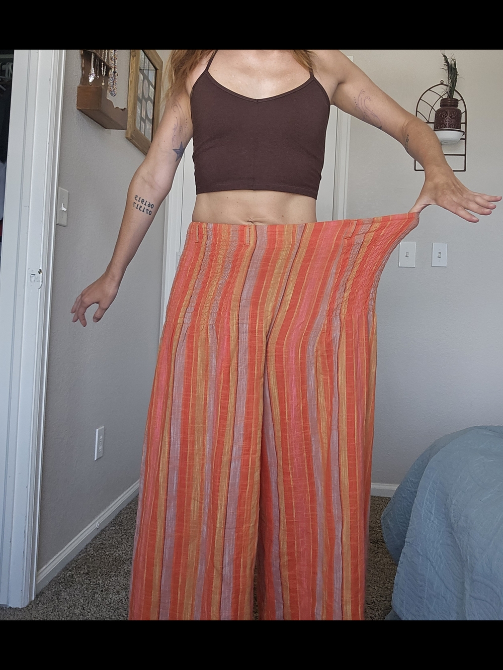 Free People Wide-Leg Stripe Pants in Orange - Picture 5 of 7